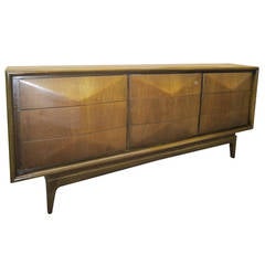 Three-Dimensional Diamond Front Walnut Credenza, Mid-Century Modern Dresser 10
