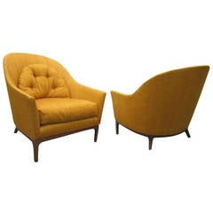 Harvey Probber Style Barrel Back Walnut Lounge Chairs Mid-Century Modern