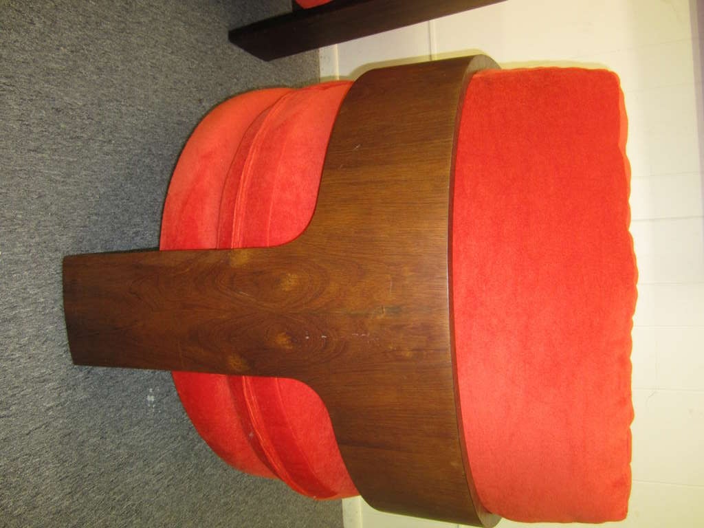 Pair of Milo Baughman Rosewood Barrel Back Chairs with Orange Mohair 1