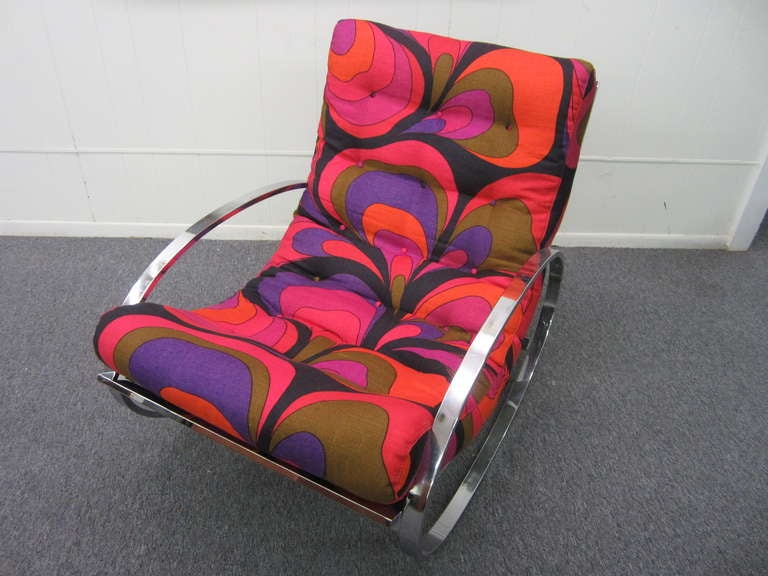 Mid-Century Modern Milo Baughman Chrome Rocking Chair with vintage Pucci linen Mid-century Modern