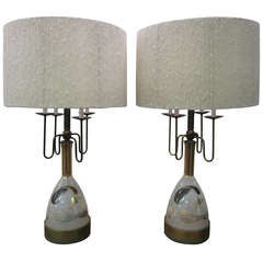 Pair Of Murano Hand Painted Sea Shell Lamps