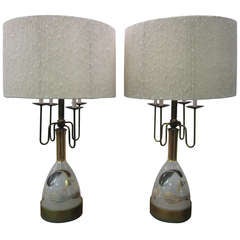 Retro Pair Of Murano Hand Painted Sea Shell Lamps