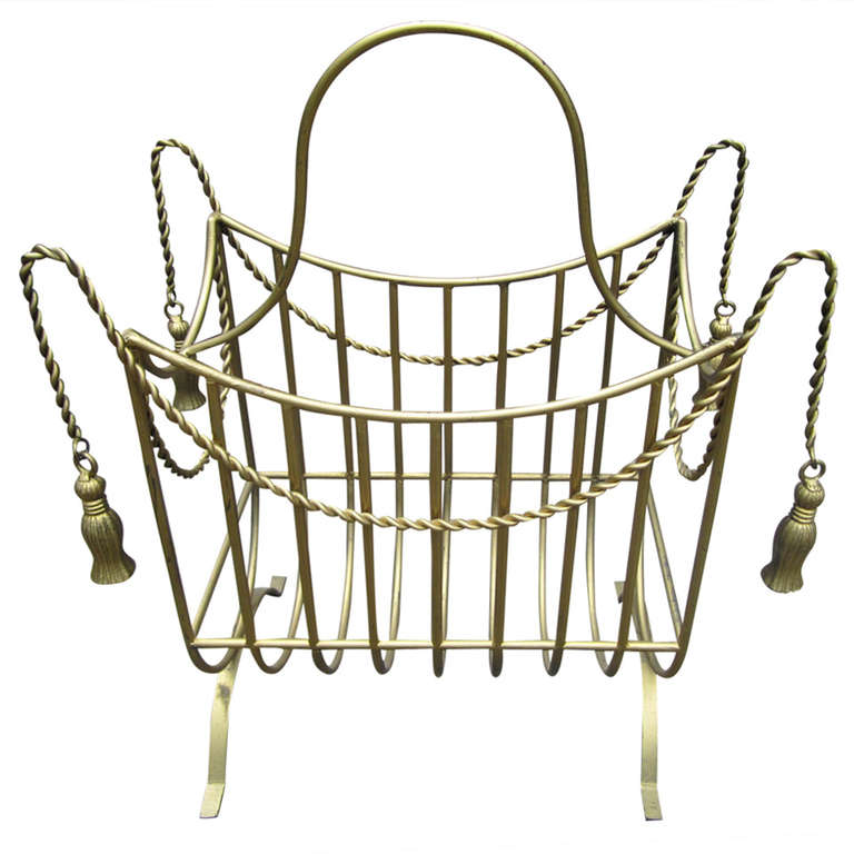 Fabulous Large Scale Gilded Tassle Magazine Rack Hollywood Regency Glam