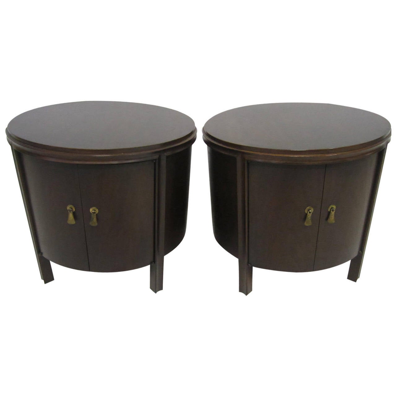Unusual Pair of Cylindrical End Tables or Night Stands, MidCentury