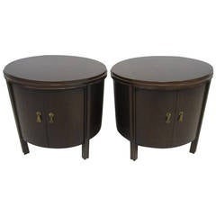 Unusual Pair of Cylindrical End Tables or Night Stands, Mid-Century Modern