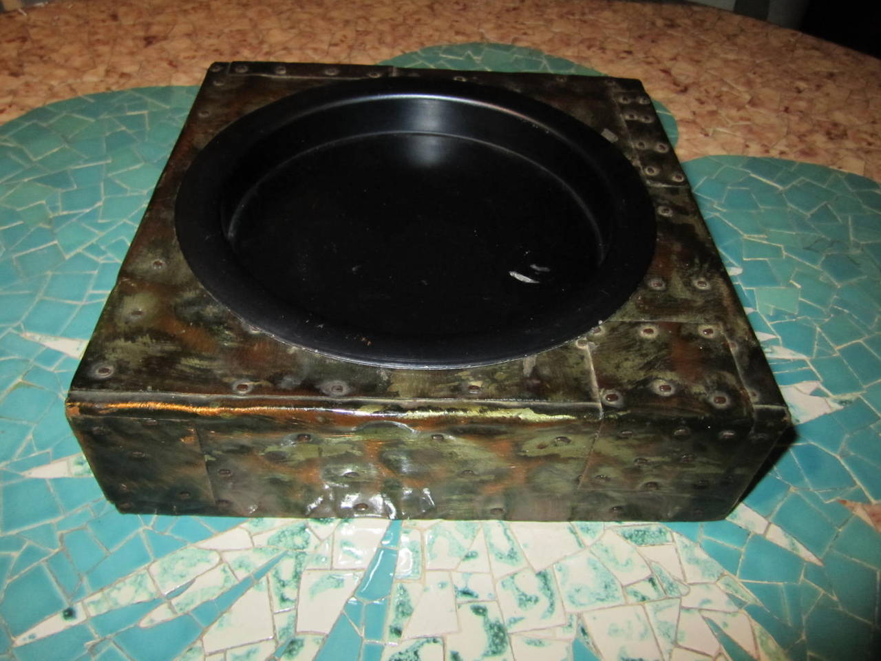 Mid-20th Century Brutalist 1960s Paul Evans Patchwork Metal Ashtray, Mid-Century Modern For Sale