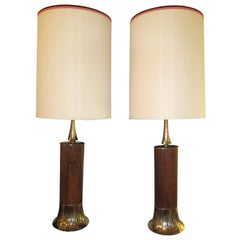Pair Of Rosewood And Brass Tall Laurel Lamps Mid-century Danish