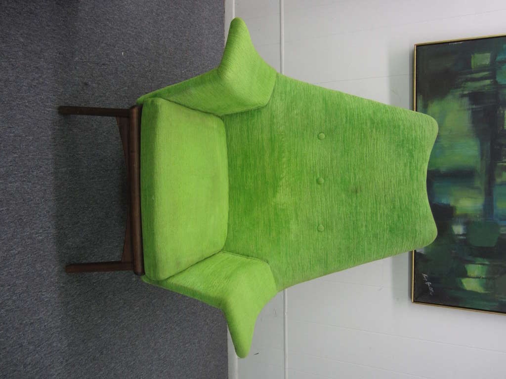 Upholstery Rare Wing Back Adrian Pearsall Chair and Ottoman Mid-Century Danish Modern