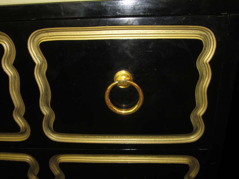 Pair of Hollywood Regency Style Black Espana Dorothy Draper Designed Chests In Good Condition In Pemberton, NJ