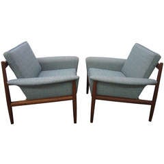 Outstanding pair of Greta Jalk teak lounge chairs Mid-century Danish modern