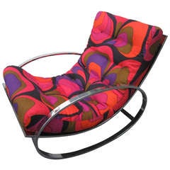 Milo Baughman Chrome Rocking Chair with Retro Pucci linen Mid-century Modern