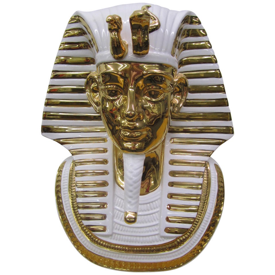 Egyptian King Tut Italian Ceramic Sculpture Bust Hollywood Regency