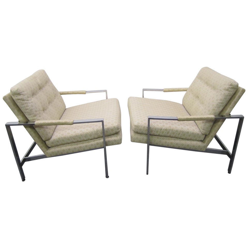 Stunning Pair of Milo Baughman Chrome Cube Chairs, Mid-Century Modern For Sale