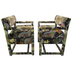 Lovely pair of Milo Baughman Chairs Upholstered in Jack Lenor Larsen Fabric