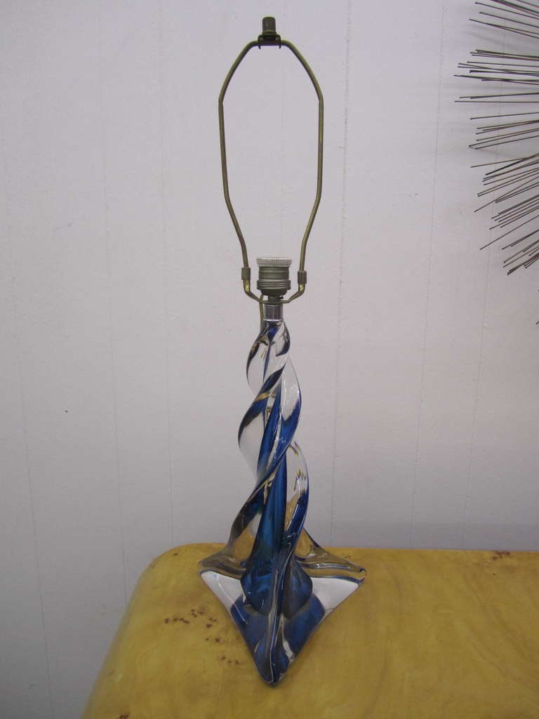 Mid-Century Modern Fabulous 1960's Cobalt Blue Crystal Table Lamp by Crystal Saint-Louis