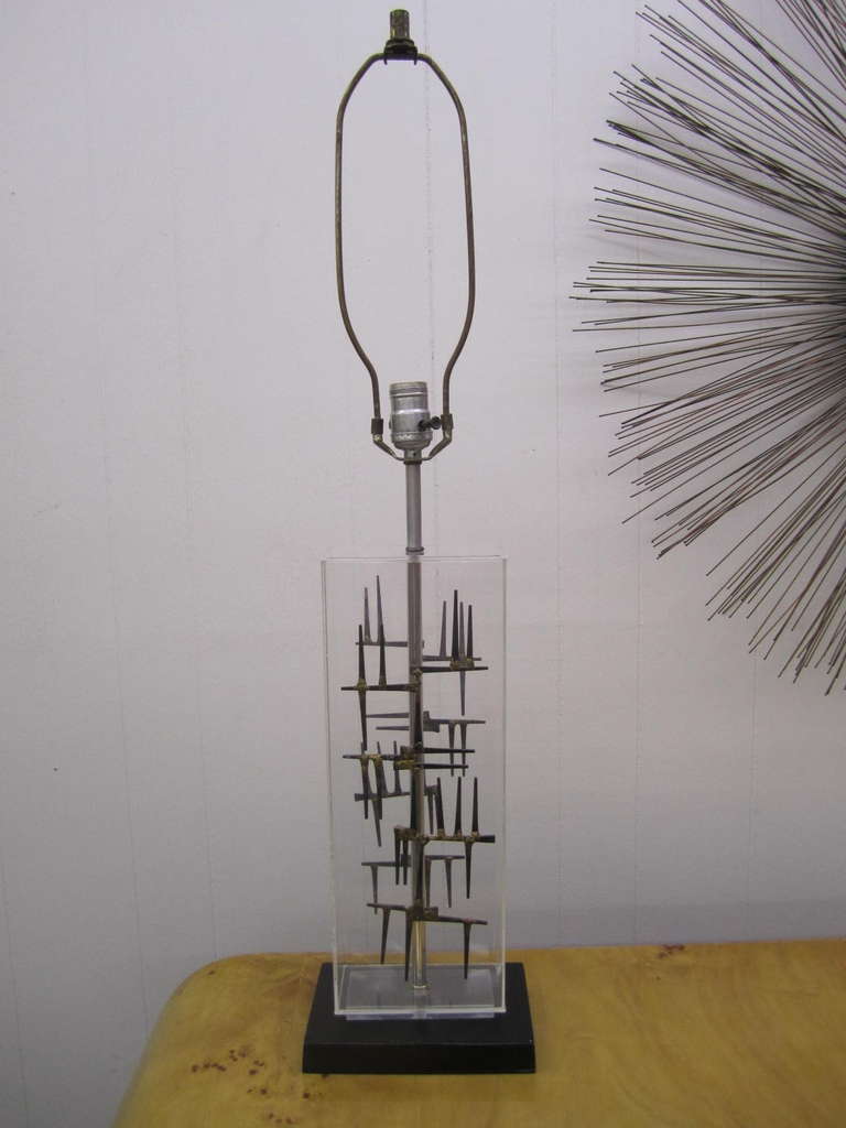 Fantastic Brutalist Nail Sculptural Lucite Laurel Lamp, Mid-Century Modern