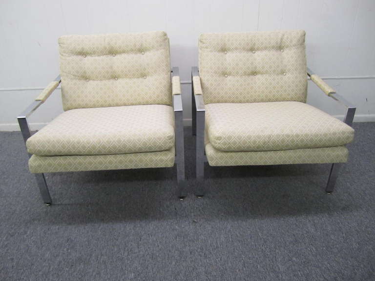 Mid-Century Modern Paire d'étonnantes chaises cubiques chromées de Milo Baughman, mi-siècle moderne en vente