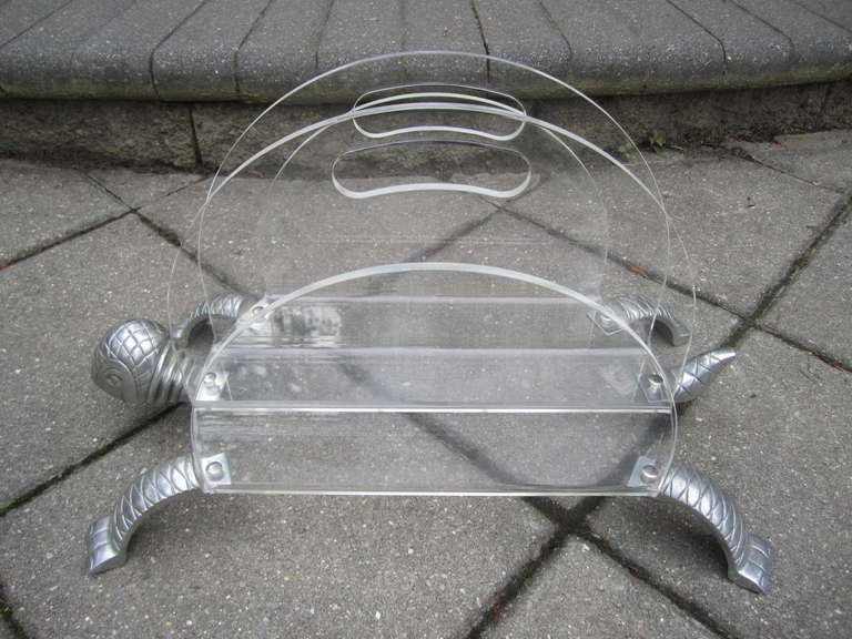 Mid-20th Century Arthur Court Turtle Aluminum and Lucite Magazine Rack Regency Modern For Sale