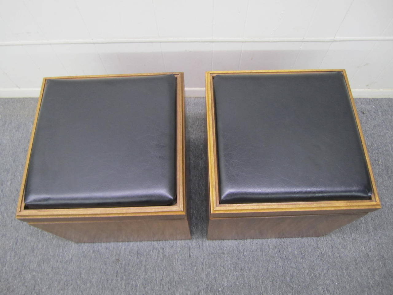 American Pair of Lane Walnut Game Cube Storage Stools, Mid-Century Modern For Sale