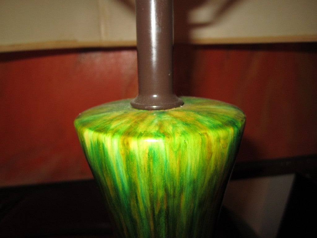 Mid-Century Modern Gorgeous Extra Tall Green Drip Glazed Lamp Mid-century Danish For Sale