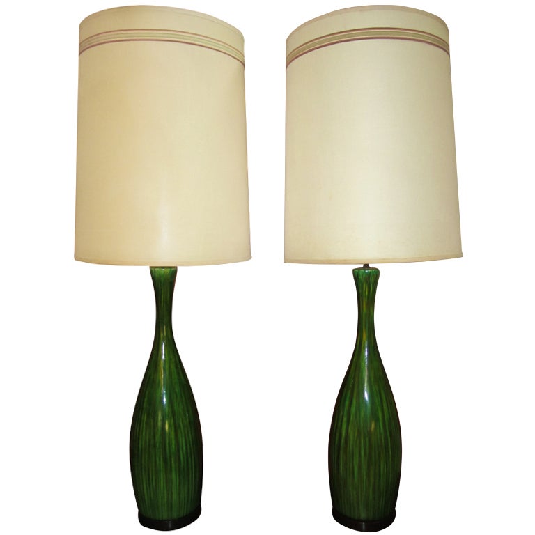 Extra Tall Green Drip Glazed Lamp Midcentury Danish For Sale