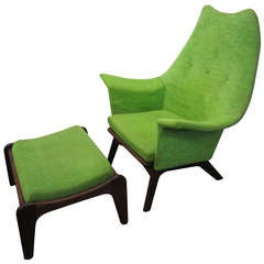 Vintage Rare Wing Back Adrian Pearsall Chair and Ottoman Mid-Century Danish Modern