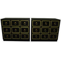Pair of Hollywood Regency Style Black Espana Dorothy Draper Designed Chests 4