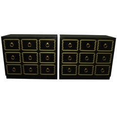 Pair of Hollywood Regency Style Black Espana Dorothy Draper Designed Chests