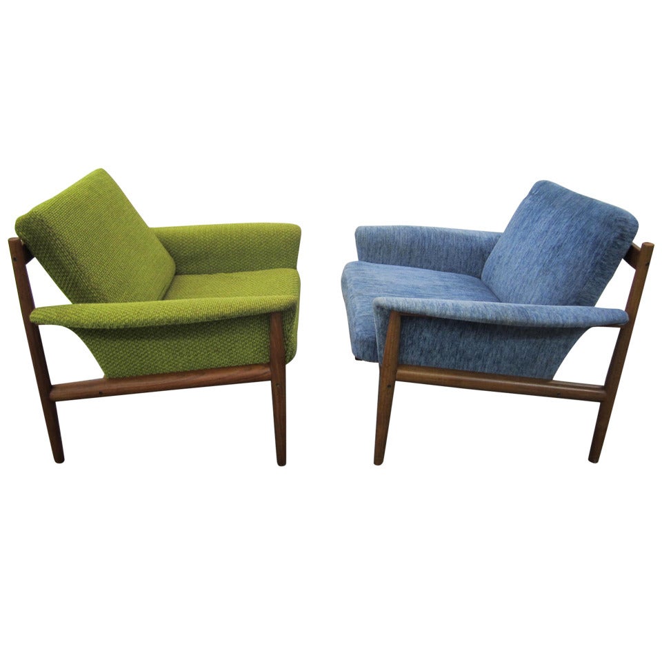 Outstanding Pair of Greta Jalk Teak Lounge Chairs, Mid-Century Danish Modern