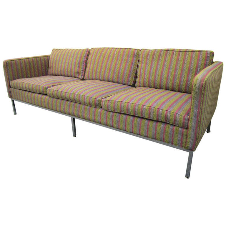 Fantastisches signiertes Milo Baughman Chrom-Dreisitzer-Sofa, Mid-Century Modern