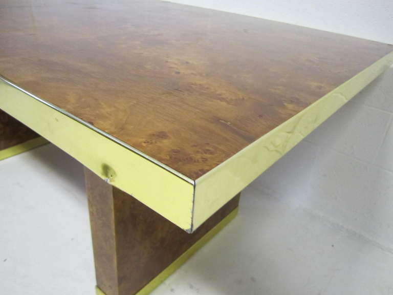 Spectacular Burled and Brass Dining Table by Pierre Cardin Mid-century Modern For Sale 1