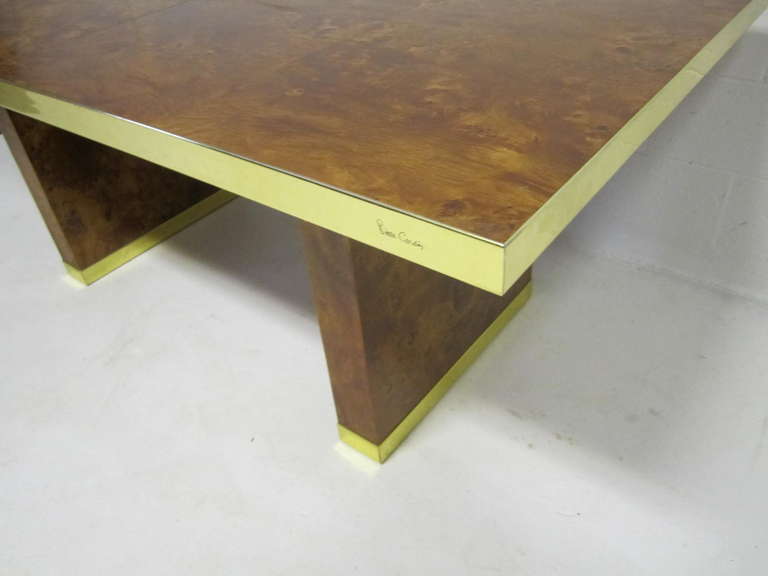 American Spectacular Burled and Brass Dining Table by Pierre Cardin Mid-century Modern For Sale