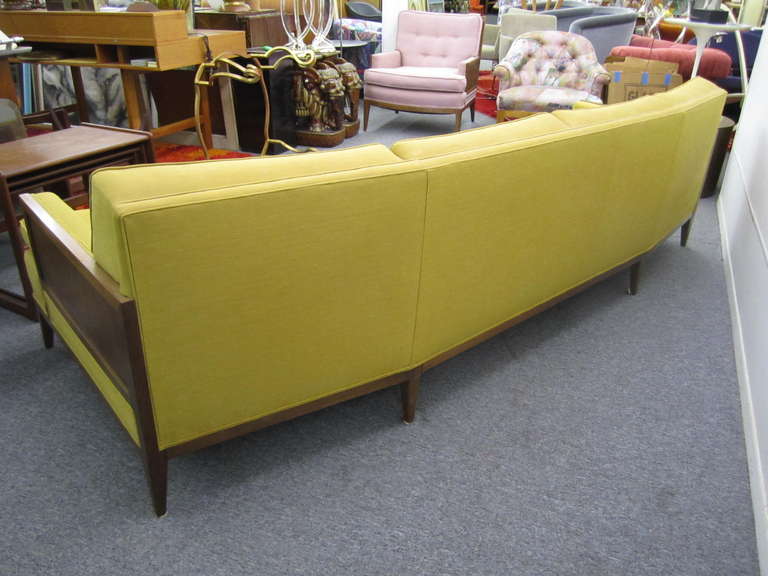 Sophisticated Erwin Lambeth Curved Walnut Sofa Mid-Century Modern In Good Condition For Sale In Pemberton, NJ