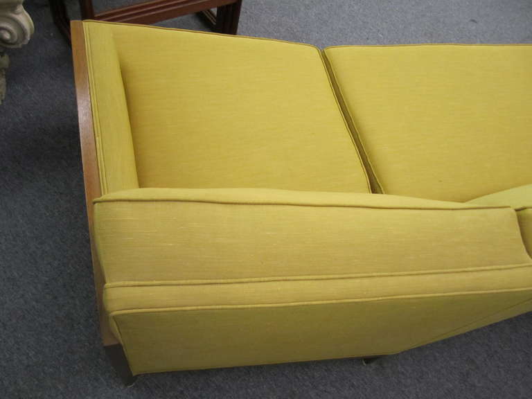 Sophisticated Erwin Lambeth Curved Walnut Sofa Mid-Century Modern For Sale 1