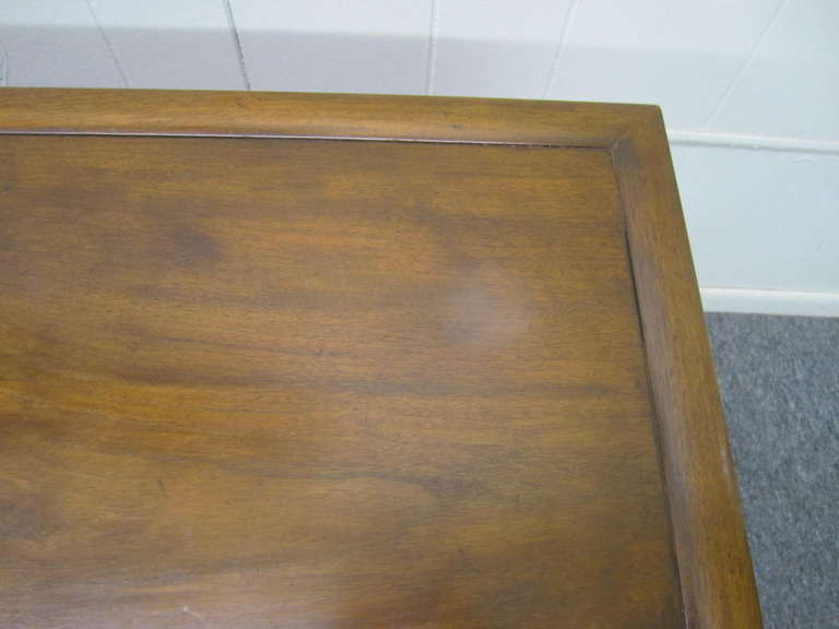 American Stunning Pair Michael Taylor Baker Square Walnut and Caned Side Tables