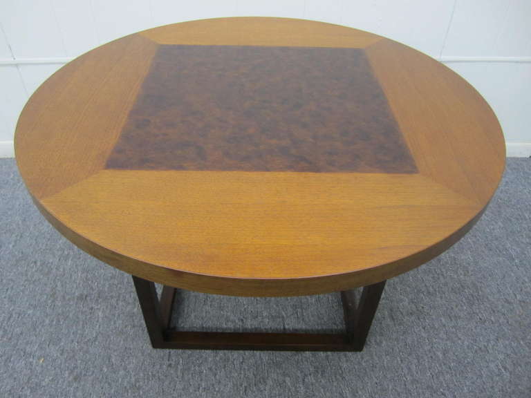 American Mid-Century Modern Circular Rosewood and Walnut Side, End Table in Baker Style