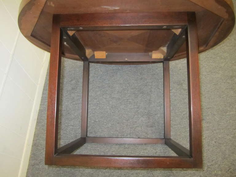 Mid-Century Modern Circular Rosewood and Walnut Side, End Table in Baker Style 1