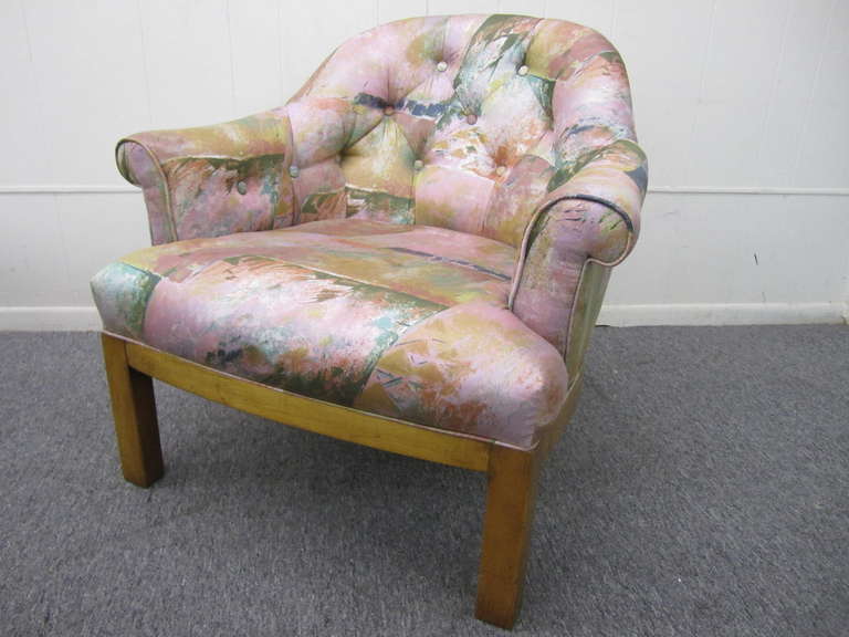 Spectacular Pair of Mid-Century Modern Barrel Back Club Chairs, Asian Influenced For Sale 1