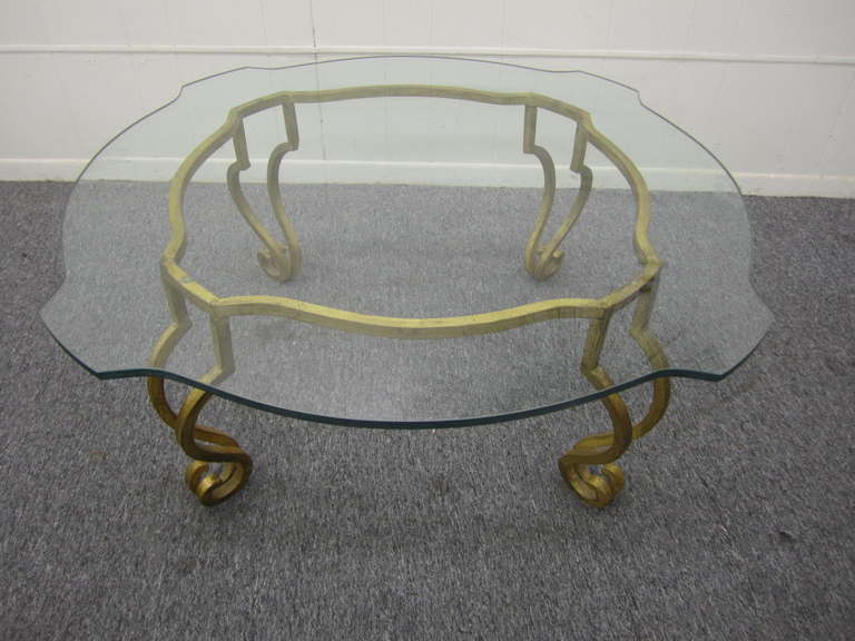 French Deco gilded iron coffee table in fabulous vintage condition designed by Maison Ramsey.