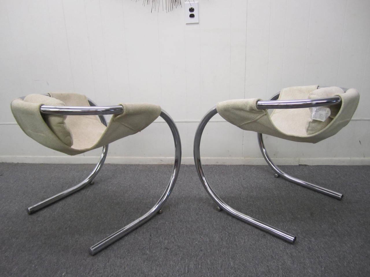 American Pair of Mid-Century Modern Chrome Chairs by Bryon Botker for Landes