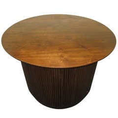 Vintage Lovely Lane Walnut Ribbed Drum Side Table with Doors Mid-Century Modern