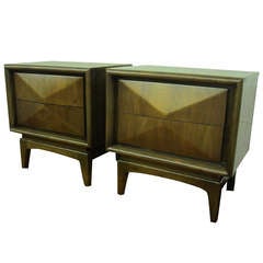 Fabulous Pair of 3 Dimensional Walnut Night Stands Mid-Century Modern