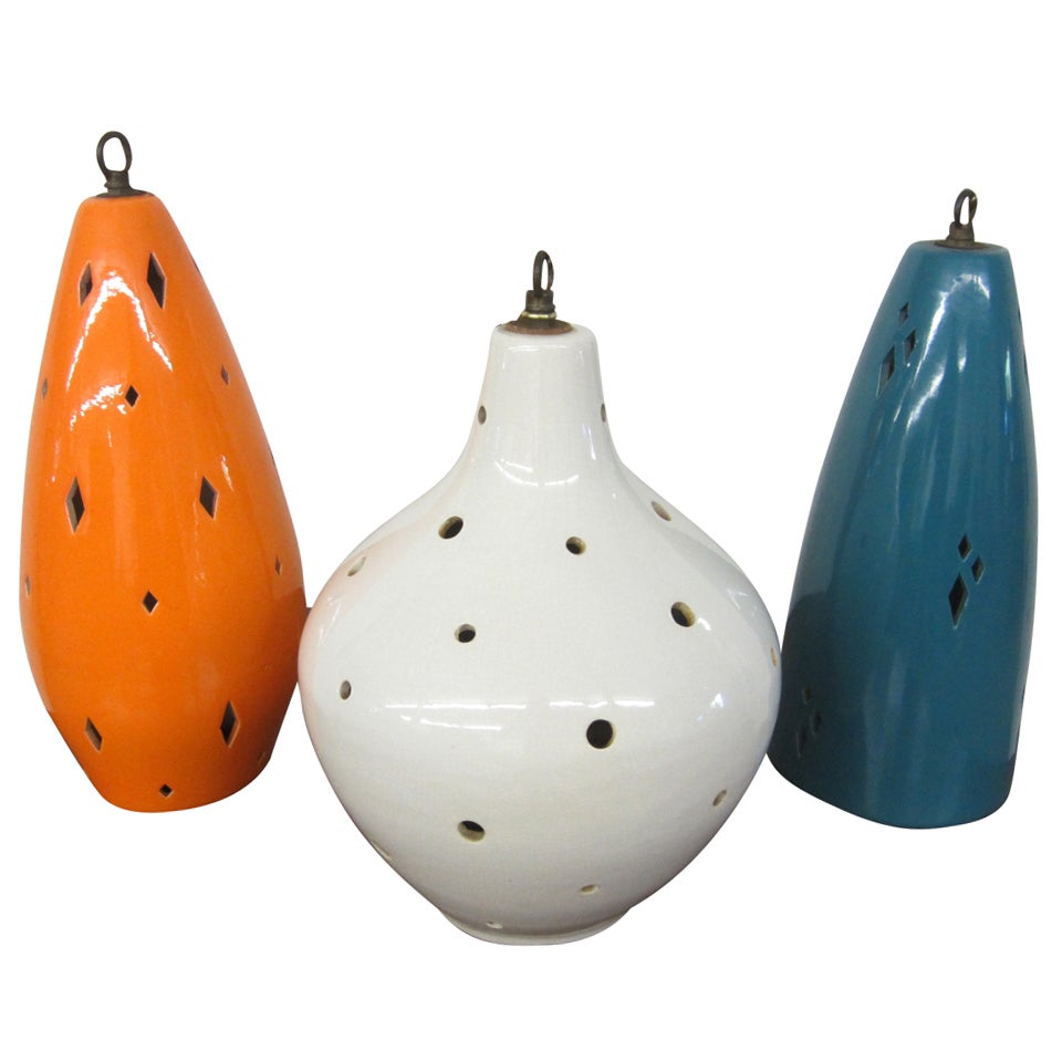 Wonderful Danish Modern 3 Ceramic Pendant Chandelier Mid-Century