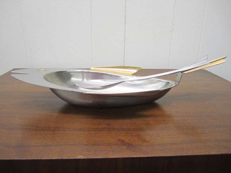 Fantastic Fish Shaped Stainless Steel and Brass Candy Dish Serving
