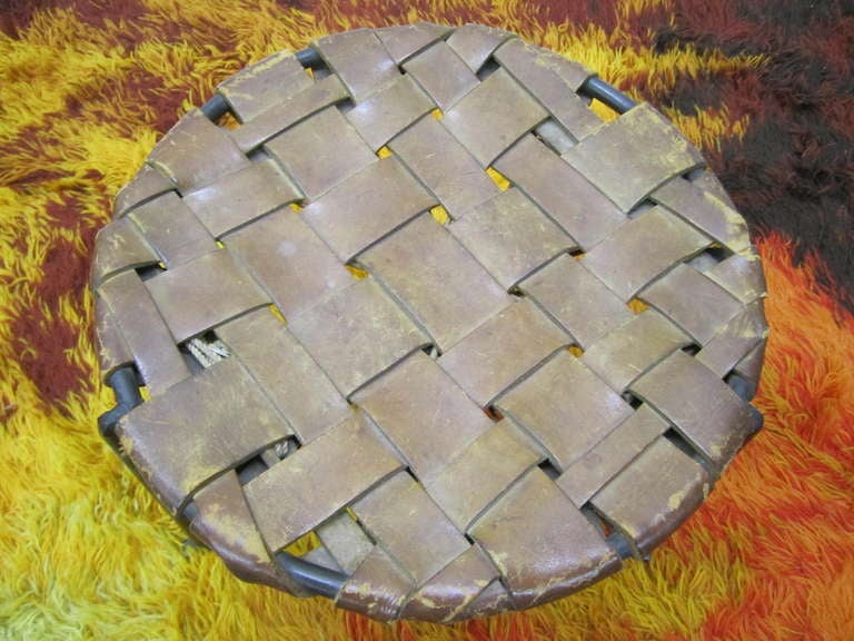 Amazing Eugene Weston III Woven Leather and Iron Stool Mid-century Modern