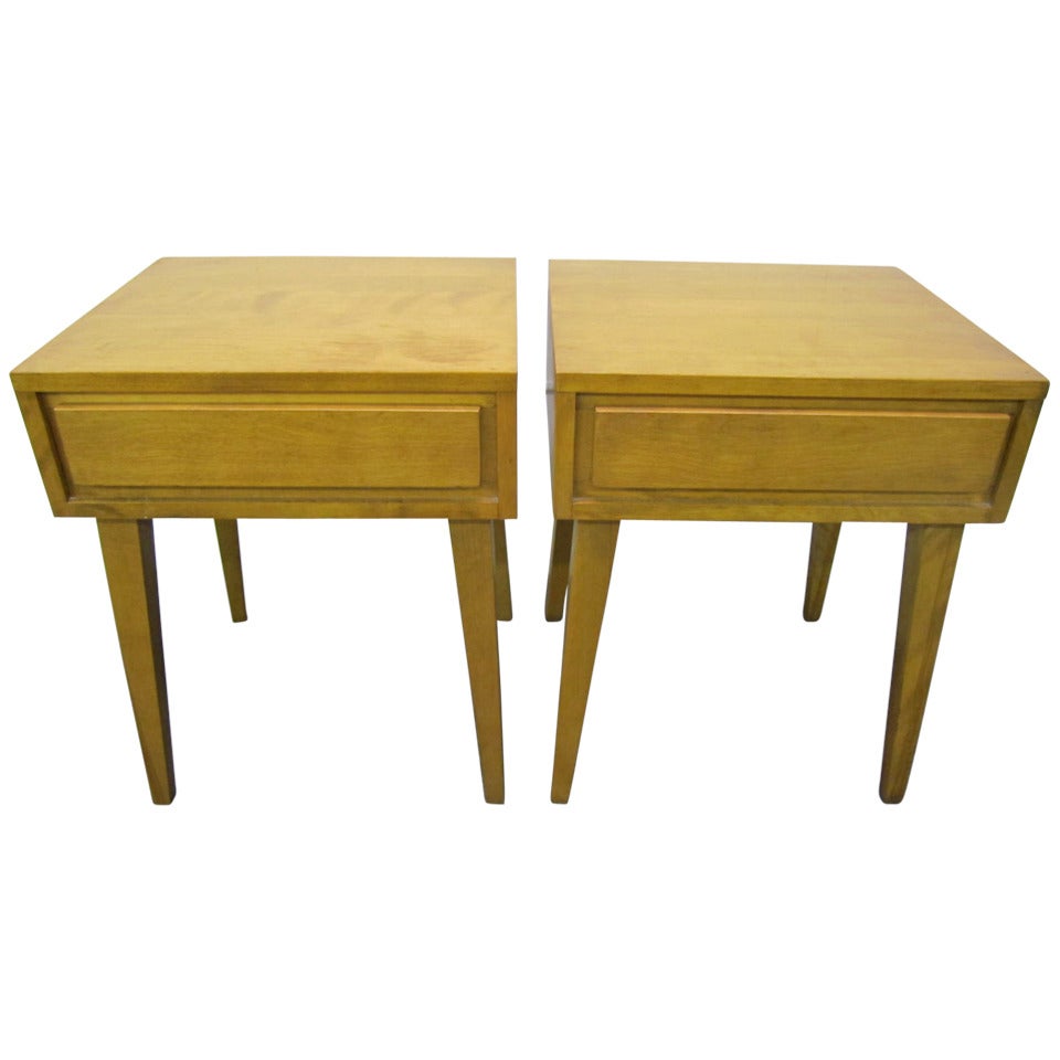 Fabulous Pair Solid Maple Conant Ball Night Stand End Tables Mid-century Modern