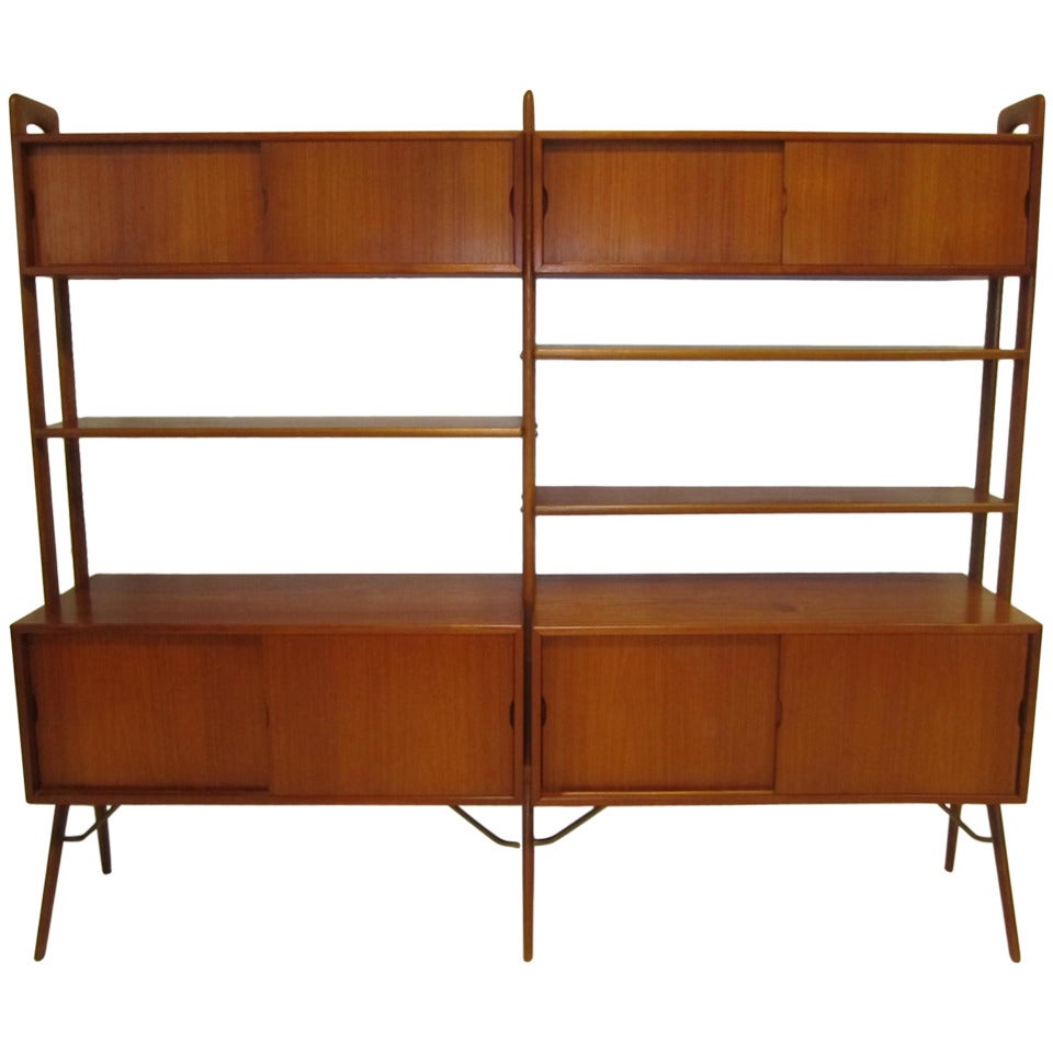Danish Modern Two-Section Teak Room Divider Wall System by Kurt Ostervig