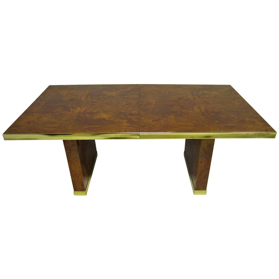 Spectaculaire table de salle à manger en ronce de laiton et laiton de Pierre Cardin, style moderne du milieu du siècle dernier en vente