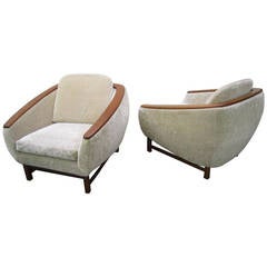 Pair of Mid-Century Modern Huber Teak-Arm Lounge Chairs