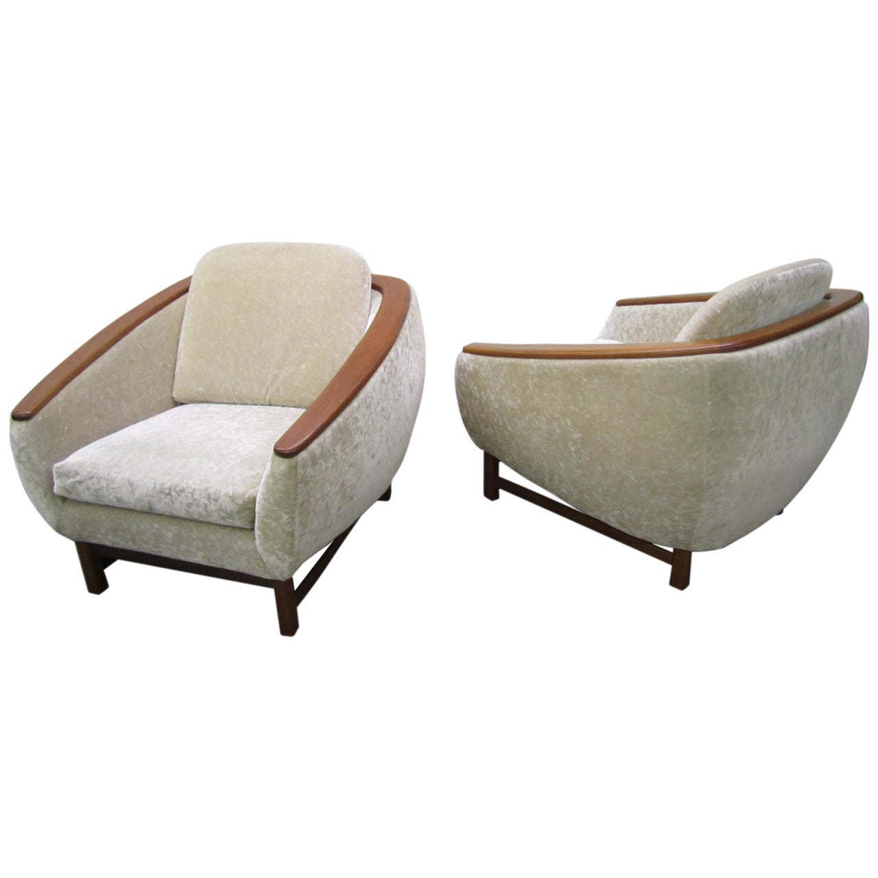 Pair of Mid-Century Modern Huber Teak-Arm Lounge Chairs